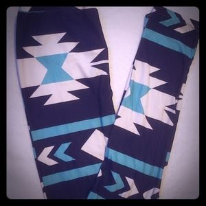 Teal aztec print leggings.